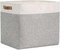 DULLEMELO Large Storage Baskets with Handles, Fabric Storage Bins for Organizing Clothes Toys Books, Canvas Storage Bin for Office Bedroom Closet Nursery Laundry Storage (White&Gray)