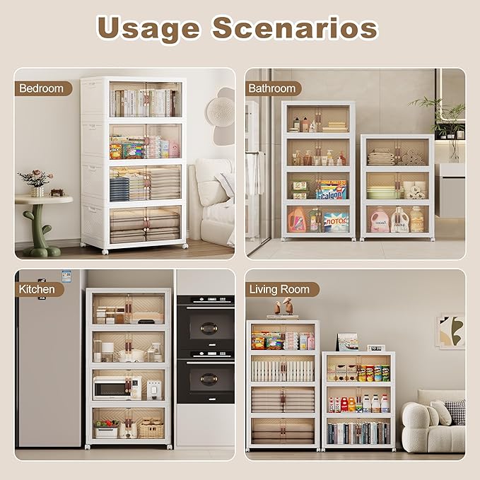 SAILUN 628QT Extra Large Collapsible Storage Bins with Wheels and Lid, Stackable Bins Open Closet Organizers and Storage Storage Containers Drawers,30" L × 19.7" W × 66" H（4 Pack）