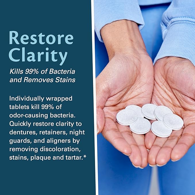 Retainer Cleanser Tablets Cleaner, Removes Odors Discoloration Stains and Plaque 2 Month Supply Denture Cleansers Retainers Mouth Guards Denture Bath Mint by M3 Naturals
