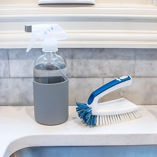 Unger Multi-Purpose Counter and Fixture Scrub Brush, Non-Slip Small Household Cleaning Supplies, Removes Dirt and Grime from Bathroom Sinks, Kitchen Countertops, and Faucets