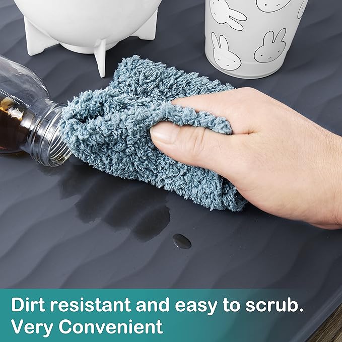 URMONA Waterproof Silicone Under Sink Mat 34'' x 22'' Shelf Liner for Kitchen and Bathroom, Cabinet and Counter Protector, Storage and Organizers, Litter Mat, Pet Cat Puppy Essentials(Dark Grey)