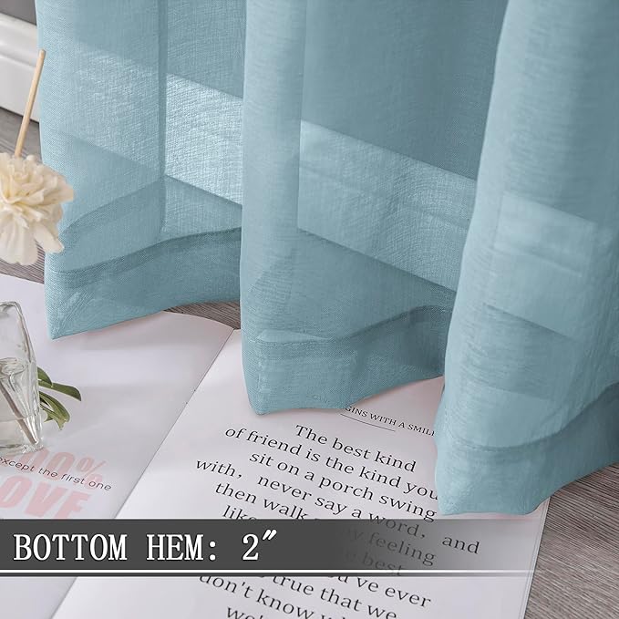 Tollpiz Sheer Curtains Linen Textured Bedroom Curtain Sheers Light Filtering Rod Pocket Voile Curtains for Living Room, 54 x 84 inches Long, Dusty Blue, Set of 2 Panels