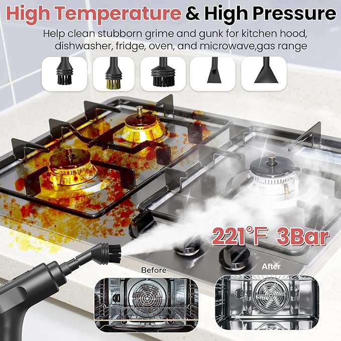 Handheld Steam Cleaner for Home, 2500W High Pressure Steam Cleaner for Car Detailing, 3 Steam Levels, 1600Ml Tank, High Heat Steamer for Bed Bugs, Couch, Furniture, Kitchen, Bathroom, Floors