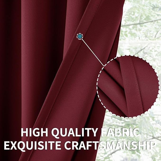 BGment Burgundy Blackout Curtains 36 Inches Long for Bedroom Kitchen Window - Short Length Thermal Insulated Drapes with Rod Pocket for Basement Cafe Bathroom, 42 x 36 Inch, 2 Panels