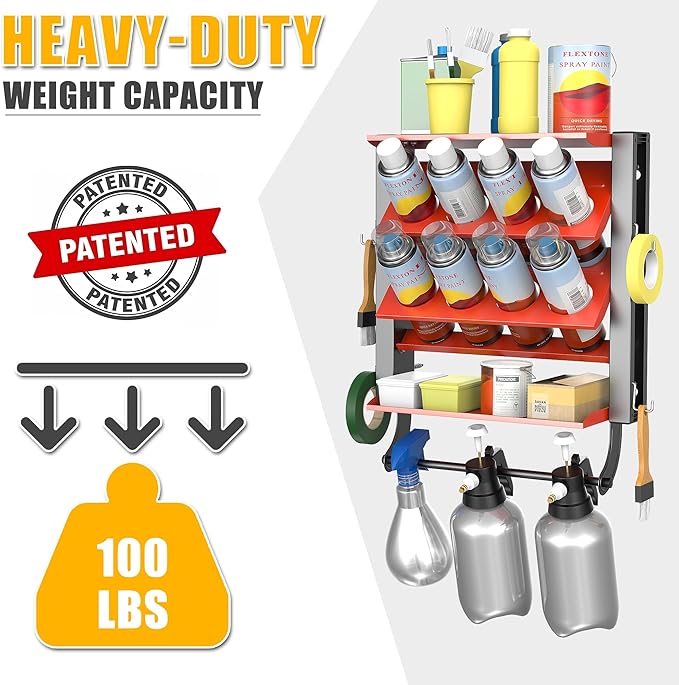 Ultrawall Spray Can Holder Rack, Heavy Duty Steel Wall Mounted Spray Bottle Holder, Garage Tool Utility Storage Rack, Holds 100 lbs