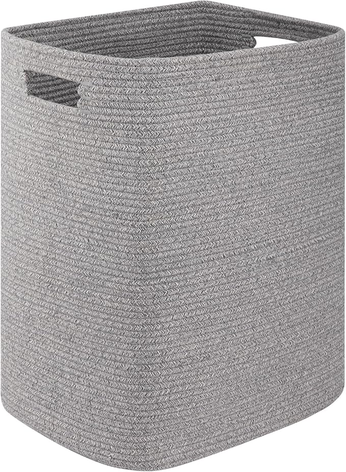 OIAHOMY Laundry Hamper, Laundry Basket，Rectangle Cotton Storage Basket with Handles, Large Blanket Basket for Living room, Woven Decorative Storage for Toys,Clothes,Pillows-16x13x22in-Grey variegated