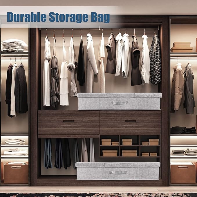 Underbed Storage Containers Bin with Lids, Large Under Bed Storage Organizer Box with Handle, Foldable Under the Storage Bags for Organizing Clothes, Shoes, Blankets, Pillows