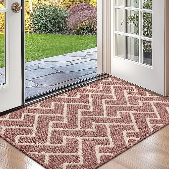 hicorfe Indoor Doormat,Front Back Door Mat TPR Backing Non Slip Mats 24"x35" Absorbent Resist Dirt Entrance Doormat Inside Floor for Entryway Washable Low-Profile(Light Pink)