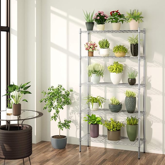 Auslar 5-Shelf Storage Shelves Heavy Duty 5 Tiers Standing Large Shelving Units Adjustable Metal Organizer Wire Rack, 14" x 36" x 72", Chrome
