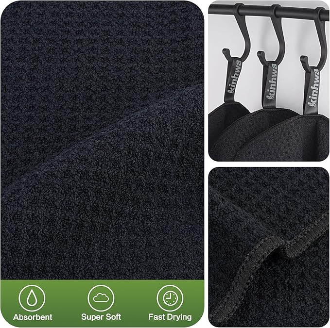 KinHwa Dish Cloths for Washing Dishes Kitchen Towels Microfiber Dish Towels for Kitchen Dish Towels Absorbent 8inch x 8inch 6 Pack (Black, 8in x 8in 10 PC)