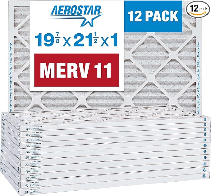 Aerostar 19.875x21.5x1 MERV 11-12 Count - Pleated Furnace & Air Conditioner Filters - Removes Dust, Cold & Flu Germs, Lint, Mold, Pet Dander, Allergy-Causing Pollen, Smog & Smoke