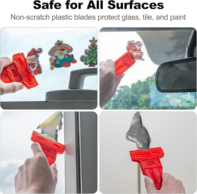 Dual-Width Plastic Razor Blade Scraper Tool Non Scratch - 2-Pack With 100 Blades, Single Or Double Wide Head, Removes Stickers, Labels, Decals, Adhesive & Paint On Glass, Cooktops, Car Windows & Tiles