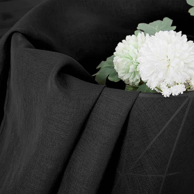 Tollpiz Short Sheer Curtain Linen Textured Bedroom Curtains Sheer Light Filtering Rod Pocket Voile Curtain for Living Room, 54 x 54 inches Long, Black, Set of 2 Panels