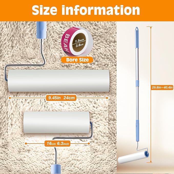 Large Lint Rollers for Pet Hair Extra Sticky,9.45''/6.3"Pet Hair Removal Tool Roller for Dog Cat Hair,450 Sheets/5 Refills,Detachable Telescoping Extension Lint Remover Brush for Clothes,Couch,Carpets