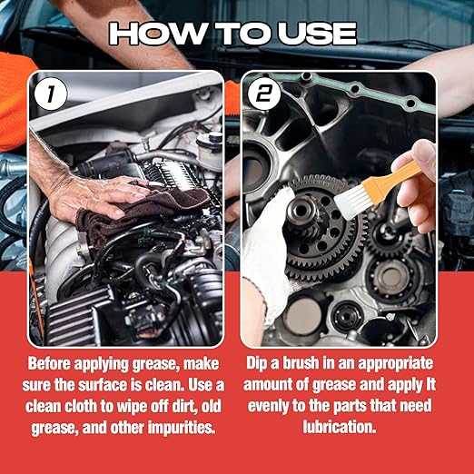 AstraVox White Lithium Grease, Multi-Purpose Lubricant Lithium Grease with Brush for Hinges, Bearings, Gears, and Garage Doors, Ideal for Automotive, Marine, Industrial, and Household Use (2)
