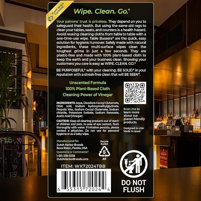 Wipex Table Bussers - Natural Cleaning Wipes for Multi Surface Cleaning, Cleaning Vinegar in Plant Based Sanitizing Wipe, Clean Restaurant Tables, Counters and Household Items, 400 Count (Pack of 2)