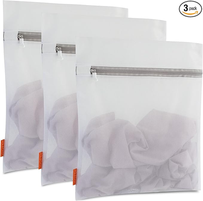 Polecasa 3Pcs 16 x 20 Inches Extra Durable Fine Mesh Laundry Bags with Sturdy Zipper for Delicates, Protect Clothes in Washing Machine, Laundry Room Essentials for College, Dorm (3 Large)