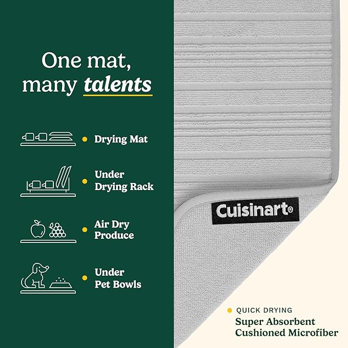 Cuisinart Dish Drying Mats for Kitchen Counter - (2) 18" x 24" Ultra Absorbent Dish Drying Mat XL - Foldable, Machine Washable, Fast Drying Dish Mat (Horizontal Stripes)