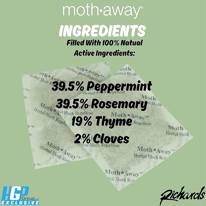 Richards Homewares Moth Away Sachets – 24-Pack Natural Herbal Moth Repellent, Non-Toxic & Chemical-Free, Fresh Scent for Drawers, Closets & Storage Bins – Made in USA
