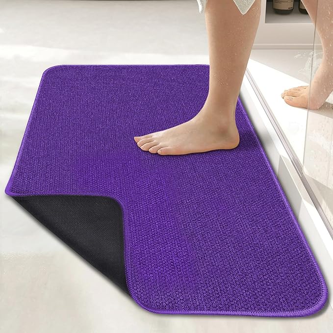 Bath Mat,Ultra Thin Bathroom Runner Rugs,Large Bath Mats for Bathroom,Quick Dry,Non-Slip,Machine Washable,Low Pile,Bath Rug,Shower Outside,Sink,Home Decor Accessories.Purple,1'5"x2'11"（17x35inch）