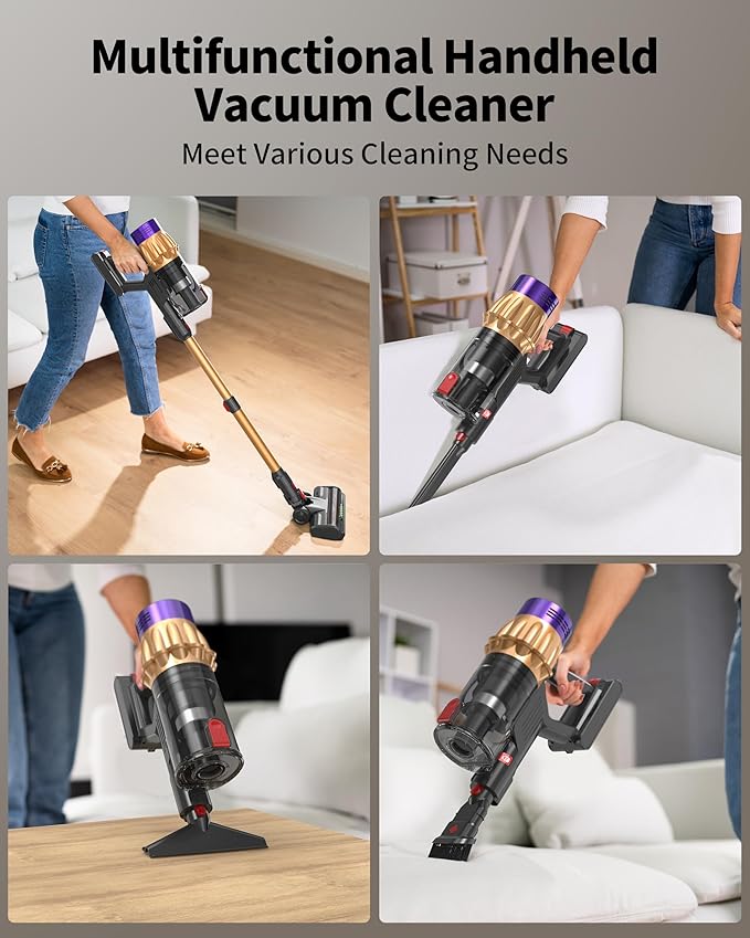 Cordless Vacuum Cleaner, 580W 50Kpa 65Mins, Vacuum Cleaners for Home, Stick Vacuum with Anti-Tangle Brush, Wall Mount Charge, Rechargeable Cordless Vacuum for All Floor/Sofa/Pet Hair/All Floor