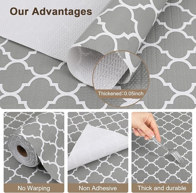OcePor Non-Adhesive Drawer and Shelf Liner 12IN x 20FT，Non Slip Cabinet and Cupboard Liner, Kitchen Cabinet Liners for Shelves, Waterproof Drawer Shelf Liners for Cabinets/Bathroom Cupboard