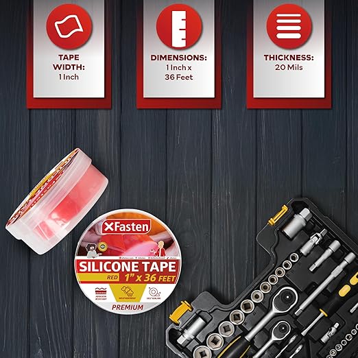 XFasten Self Fusing Silicone Tape Waterproof – 1" x 36 Feet Red, Self Amalgamating Tape, Silicone Rubber for Plumbing, Sealing Pipes, Hose Repair, Outdoor Coax and Electrical Cables – Weatherproof