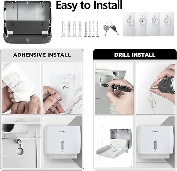 Commercial Paper Towel Dispenser Wall Mount with Key Pack of 2 Plastic 10⅞” Length X 8¼” Height X 3¾” Depth for Restroom