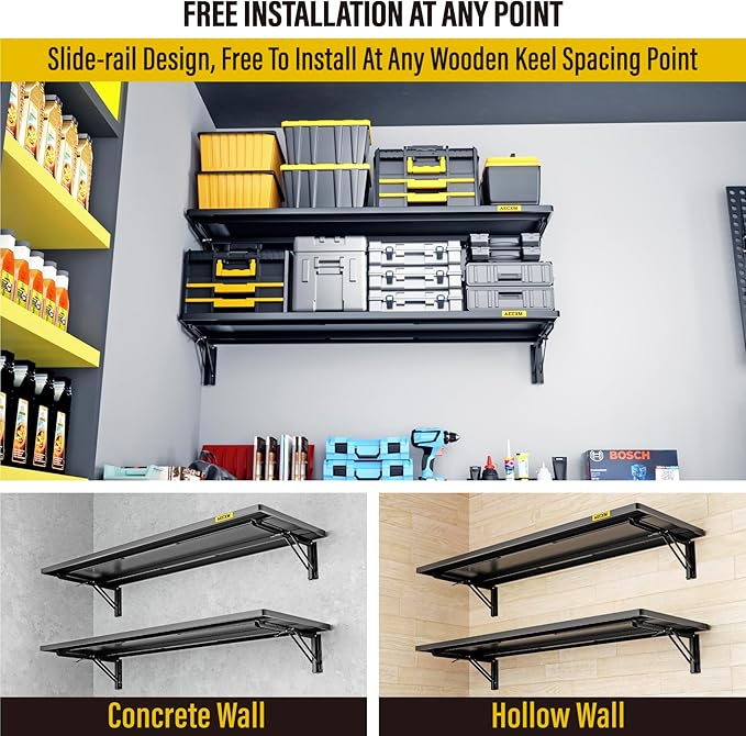 2pack-1.3x4ft Adjustable Rail Type Folding Storage Rack Shelf, Suitable for Garage, Storage Room, kitchens Wall Shelf Garage Storage Rack Floating Shelves, Wall Mounted Folding Table(2pcs-Black)