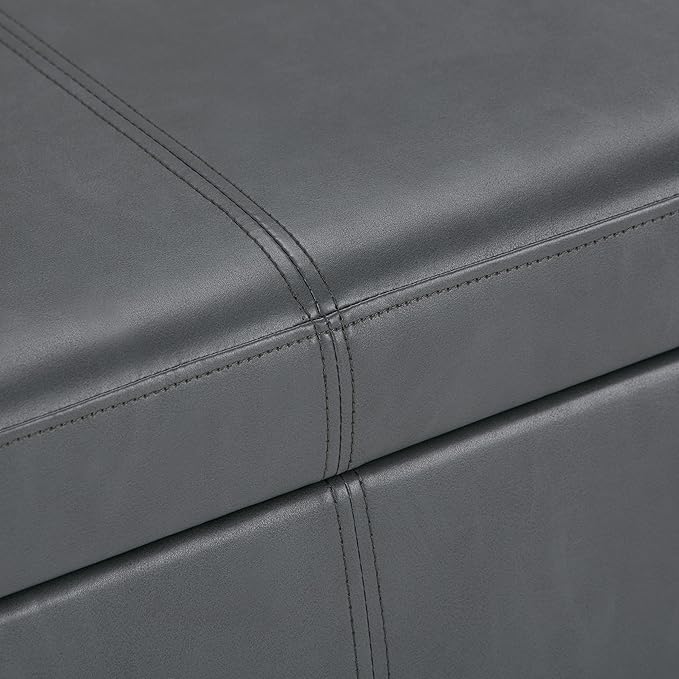 SIMPLIHOME Avalon 48 inch Wide Contemporary Rectangle Storage Ottoman Bench in Stone Grey Vegan Faux Leather, Assembled, For the Living Room, Entryway and Family Room