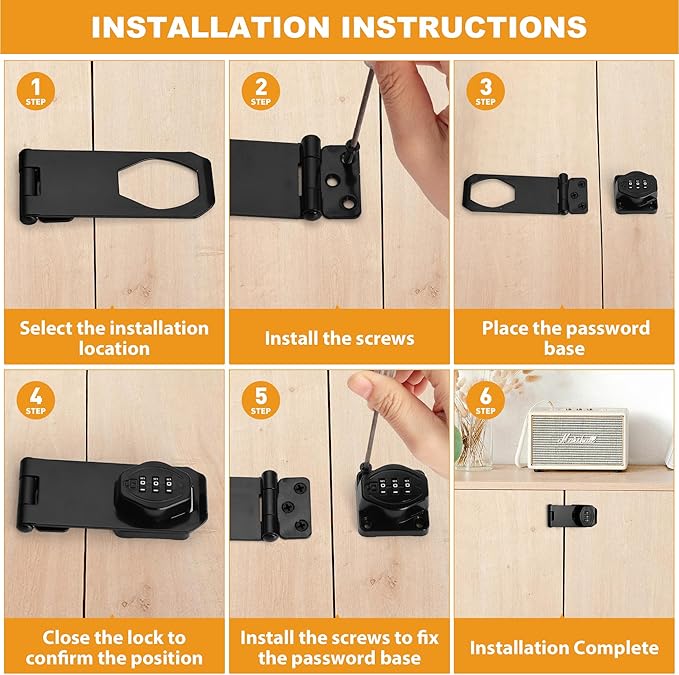 Cozy Tower 4 inch 180 Degrees Hasp Combination Lock for Cabinet, Combo Latch Lock for Cupboard, Drawer, Closet Door, Garage Fence Shed Door (Black, 2 Pack)