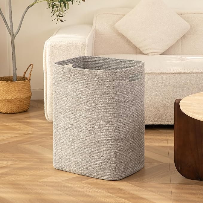OIAHOMY Laundry Hamper, Laundry Basket，Rectangle Cotton Storage Basket with Handles, Large Blanket Basket for Living room, Woven Decorative Storage for Toys,Clothes,Pillows-16x13x22in-Grey variegated