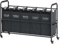 Tajsoon 5 Bag Laundry Sorter Cart, 5 Section Laundry Hamper with Heavy Duty Rolling Lockable Wheels, Laundry Basket Organizer with Removable Bags for Dirty Clothes Storage, Black