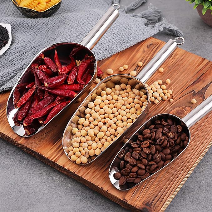 Cedilis 4 Pack Food Ice Scoops, 8oz, 12oz, 16oz, 24oz Stainless Steel Scoop, Heavy Duty Metal Utility Scoops for Candy, Popcorn, Flour, Kitchen Bar Party, Dishwasher Safe