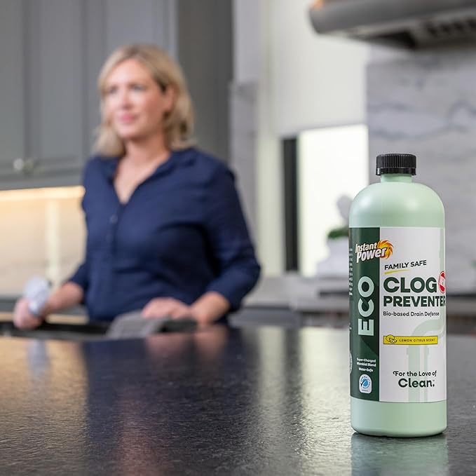 Instant Power Eco Clog Preventer - Enzyme Drain Cleaner Liquid and Deodorizer for Sink, Shower, Toilet, Garbage Disposal Cleaner, Bio-Based Drain Defense, Smell Remover and Odor Eliminator - 32 fl oz
