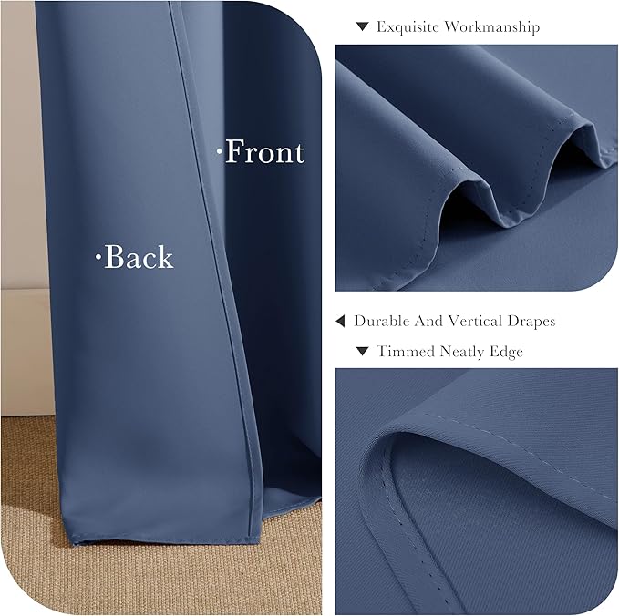 PONY DANCE Blue Thermal Blackout Curtains - Grommet Window Treatments Curtain Panels/Draperies Room Darkening Noise Reducing Home Decoration, Wide 42 x Long 72, One Pair