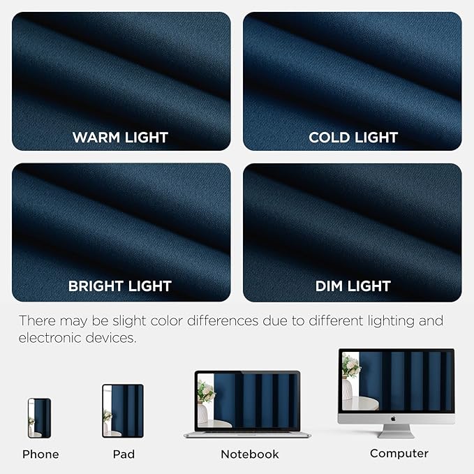Joydeco Blackout Patio Sliding Door Curtains 108 Inches Long, Grommet Privacy Room Divider Curtains, Extra Wide Thermal Blackout Drapes for Bedroom Living Room (Navy Blue, 100Wx108L, 1 Panel)