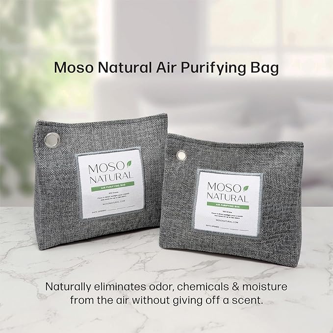 Moso Natural Air Purifying Bag 600g, Premium Bamboo Charcoal Odor Absorber, Room Deodorizer for Large Spaces, Bedroom, Kitchen, Basement, Pet Odor Eliminator for Home, 21oz Charcoal Bags