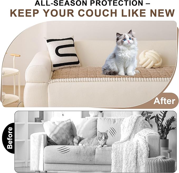 OTOB Couch Cover for Dogs Washable All Seasons, Non Slip Fuzzy Pet Couch Covers Sofa Slipcovers Cushion Mat, Plush Soft Cozy Kids Pet Friendly Furniture Protector (Coffee, 23.6" x 47.2")