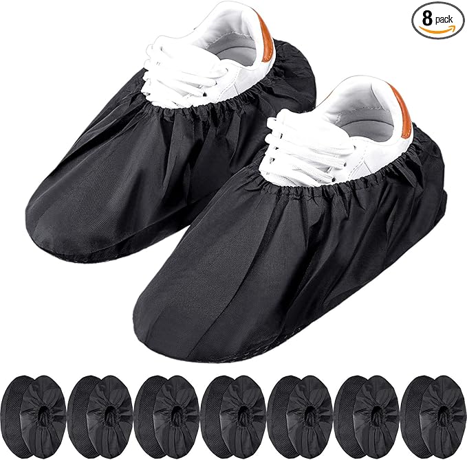Frienda 8 Pairs Non Slip Reusable Shoe Covers Waterproof Boot Covers for Household Carpet Floor Protection Machine Washable(Large)