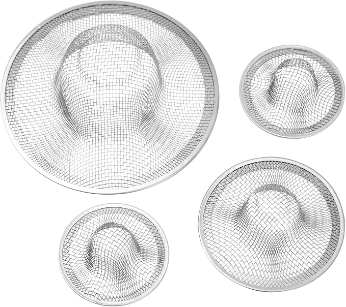Juvale 4-Pack Stainless Steel Kitchen Sink Drain Strainer - Mesh Screen Sink Strainer and Hair Catcher for Bathroom (4.3", 2.8" and 2.1")