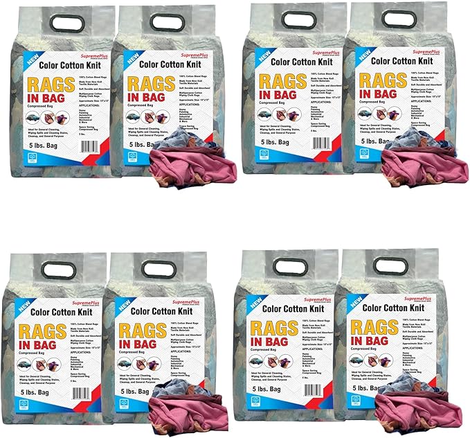 Premium Color Knit Cleaning Rags (5 lb. Bag - Pack of 8) – Shop Rags Bulk for Workshops, Mechanics, Painters, and Home Use, Multipurpose Cotton T-Shirt Rags