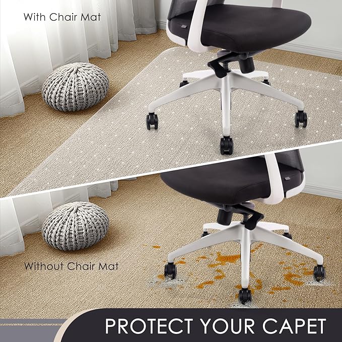 Kuyal Office Chair Mat for Carpet, 48x60 Clear Heavy Duty Computer Chair Mat, Under Desk Protector Carpeted Floors Mat, Easy Chair Movement,Ship Flat