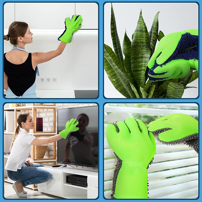 Ferraycle 2 Packs Car Wash Mitt 5 Finger Microfiber Wash Mitts Auto Car Dusting Gloves Double Sided Cleaning Gloves for Kitchen Home(Blue and Gray)