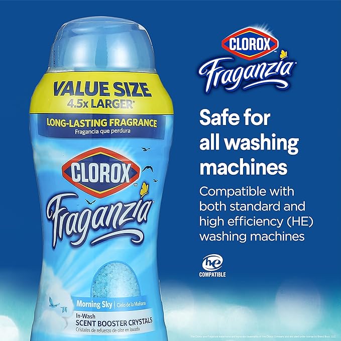 Clorox Fraganzia Laundry Scent Booster Crystals in Morning Sky Scent - Scented In-Wash Freshener Beads for Fresh, Clean, Great Smelling Clothes and Linens, 70 Oz