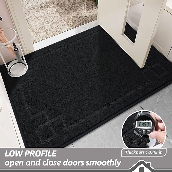 BEQHAUSE Door Mat 20" x 32", Non-Slip Door Mats Indoor Entryway Rugs Washable Low-Profile Absorbent and Stain Resist Floor Mats, Dog Door Mat for Front Back Door, Muddy Wet Shoes & Paws, Black