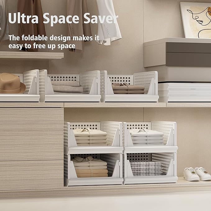 Proarea 5 Pack Stackable Plastic Storage Basket Closet Organizer Bin Foldable Clothes Organizer Storage Drawer Shelf Container for Living Room Bathroom Kitchen Office (5L)