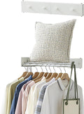 Clothes Drying Rack, Laundry Hanger Dryer Rack, Wall Mounted Drying Rack for Laundry, Foldable Drying Rack Indoor Outdoor,19.7" Wide,4 Aluminum Rods with Hooks, 40 lb Capacity (White 19.7" Hooks)