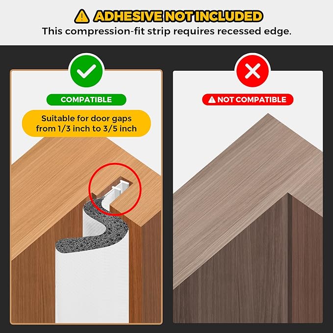 Weather Stripping Door Seal Strip - Soundproof Q-Shaped Foam for Exterior Door Frame, Large Gap Seal, Noise Cancelling, Easy to Install (White, 60FT)
