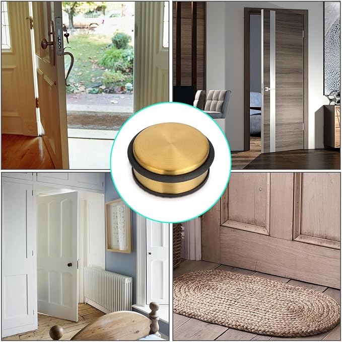 Sumnacon Heavy Duty Floor Door Stopper No Drill, Durability Stainless Steel Door Stops with Anti-Skid Rubber - Contemporary Decorative Safety Doorstop for Home Office Commercial Industrial,Gold